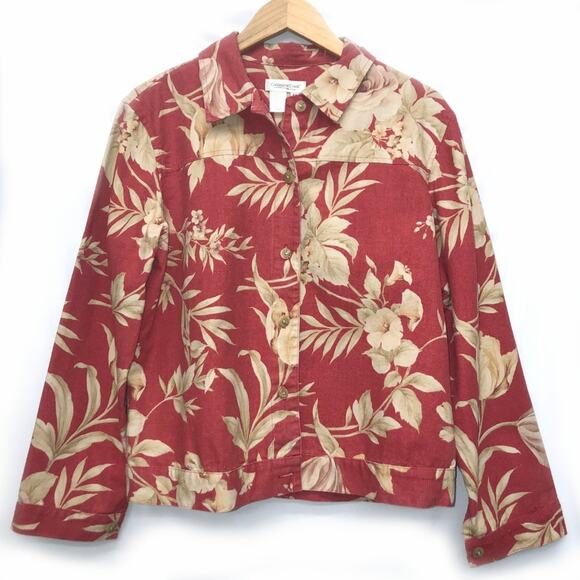 Coldwater Creek Floral Denim Jacket Button Down M - Picture 2 of 4